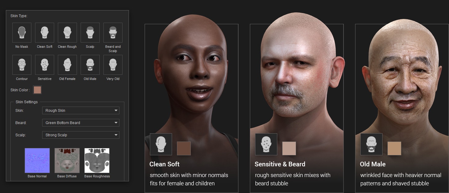 headshot - 3d face skin texture options