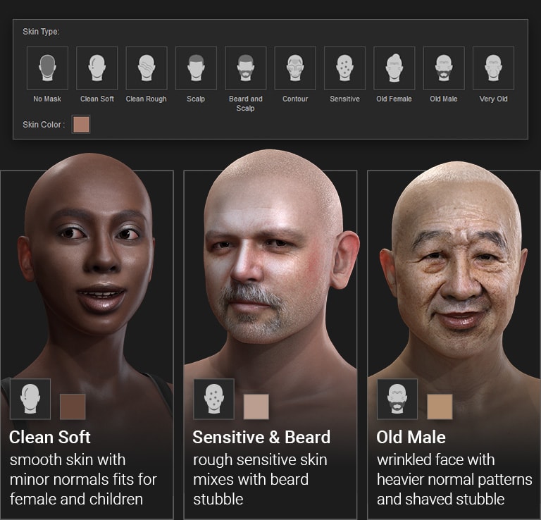 headshot - 3d face skin texture options