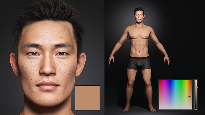 Automatic skin tone matching applied to a male character