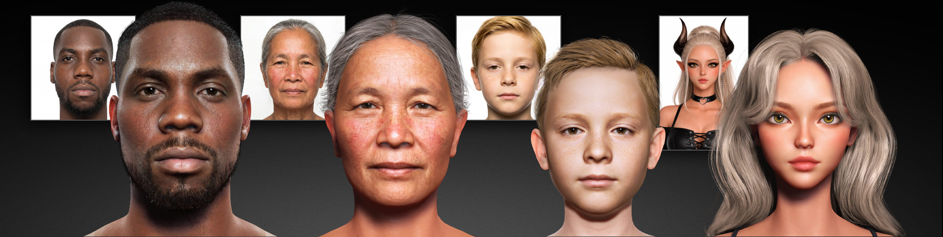 Photo-to-3D character conversion showing a real portrait alongside its generated digital double