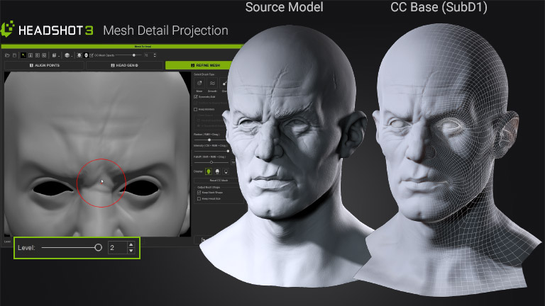 Mesh wrapped to SubD-1 subdivision level — balanced geometry suitable for general production use