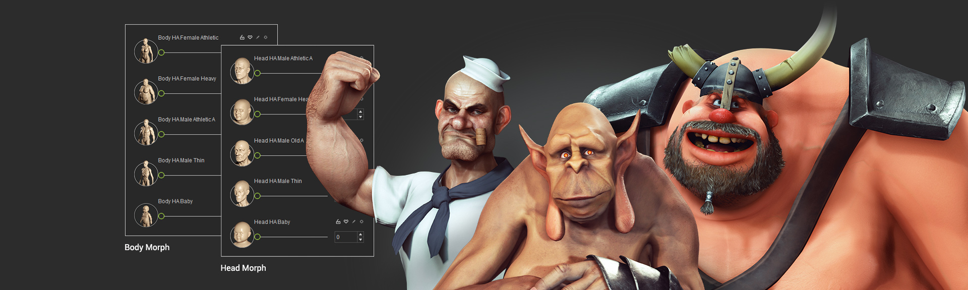 blender animation - blender 3D character from morph controls make for unlimited numbers of character