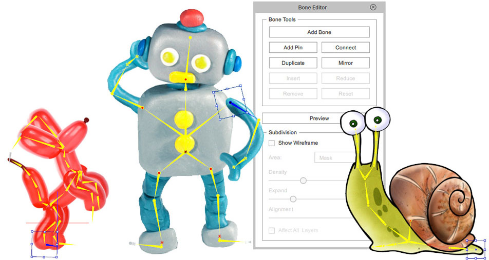 For 2D character designers to create animated characters from sprites