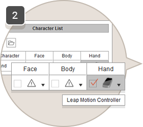 hand motion capture mocap animation - select source device
