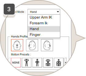 hand motion capture mocap animation - choose tracking range