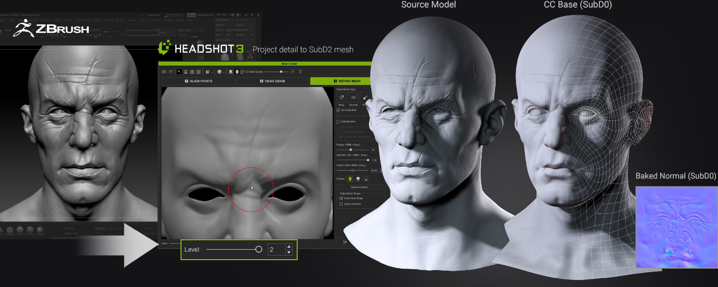 Mesh wrapped to SubD-0 subdivision level — lightweight geometry optimized for real-time game use