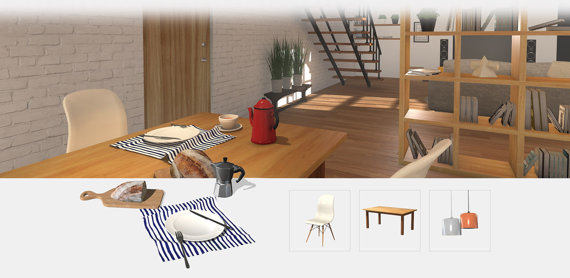 interior 3d scene - kitchen table