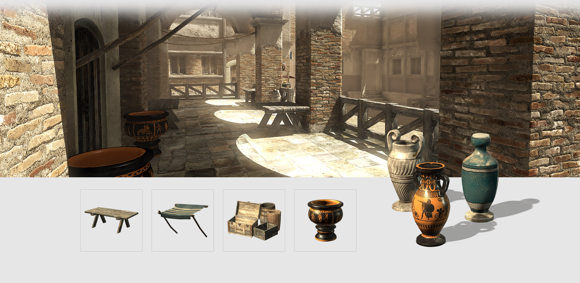 exterior 3d scene - medival and anicient rome front porch