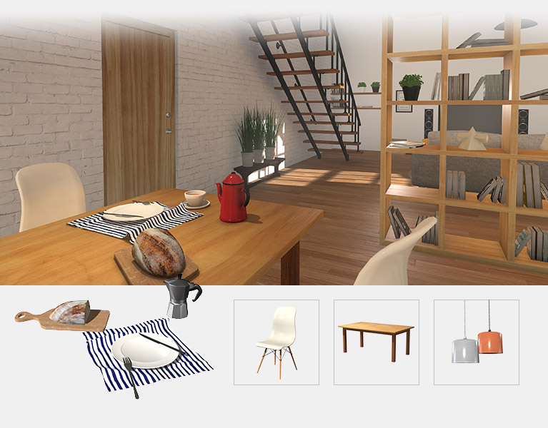 interior 3d scene - kitchen table