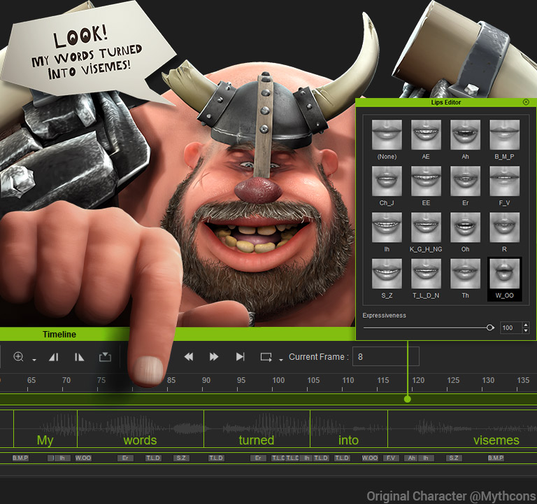 lipsync animation - generate voice and visemes on timeline