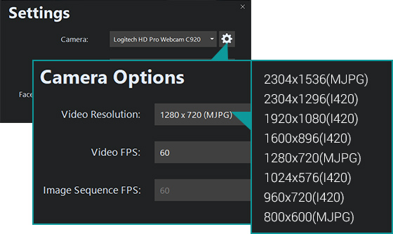 facial mocap camera settings